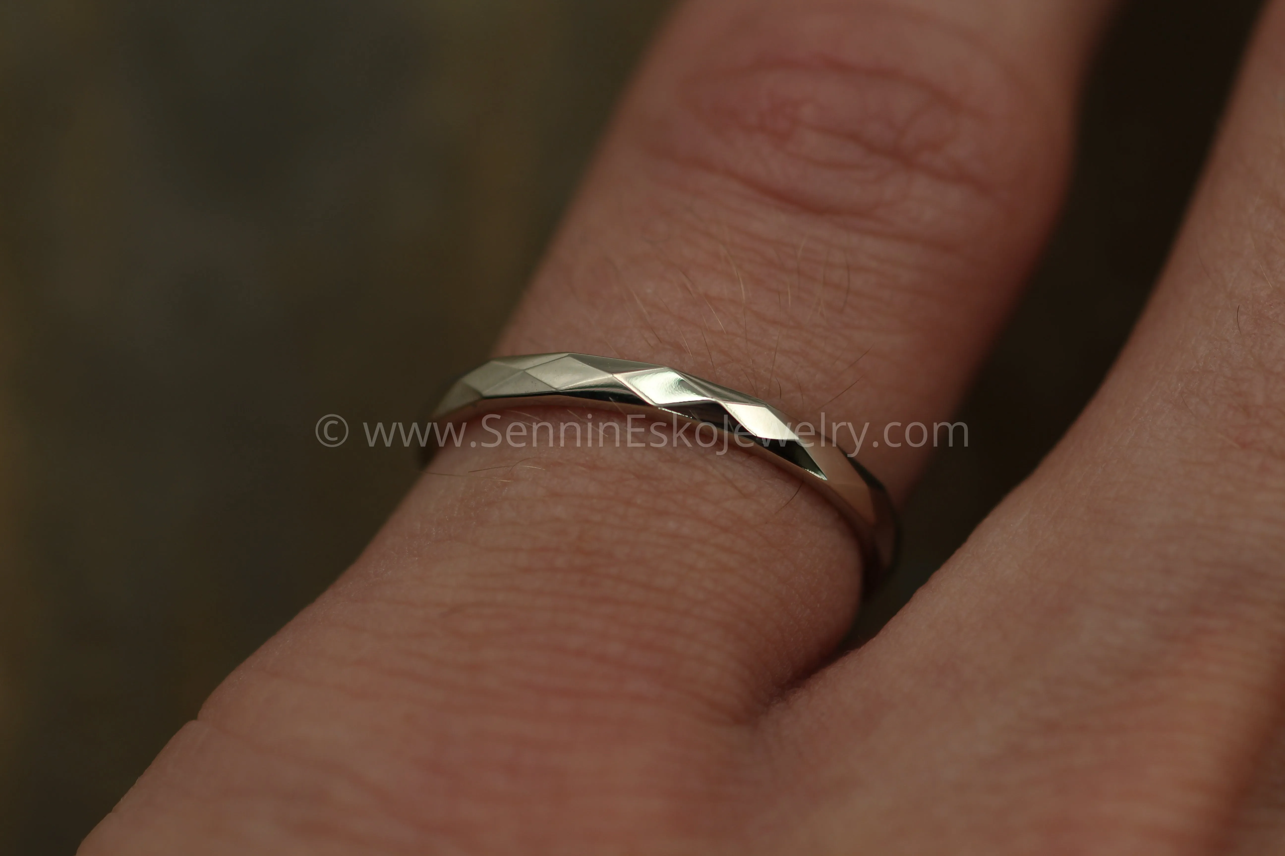 14kt White Gold 2mm Faceted Texture Band
