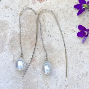 14KT White Gold Paspaley South Sea Pearl Long Chain Wire Threader Earrings