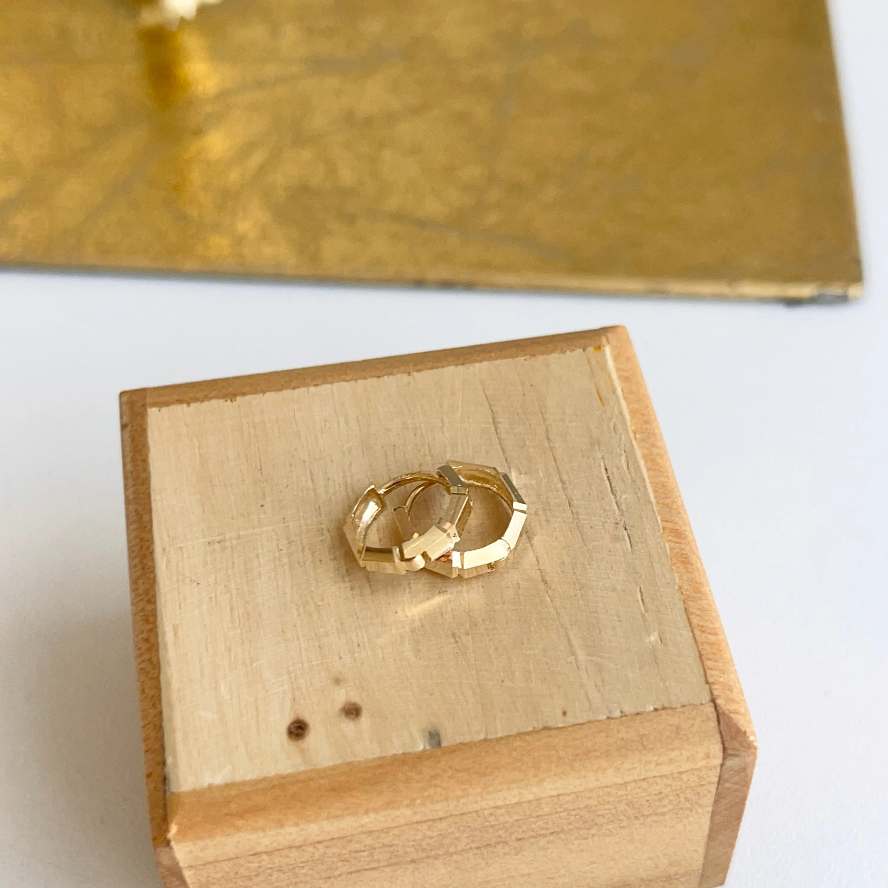 14KT Yellow Gold Bamboo Tube Huggie Hoop Earrings