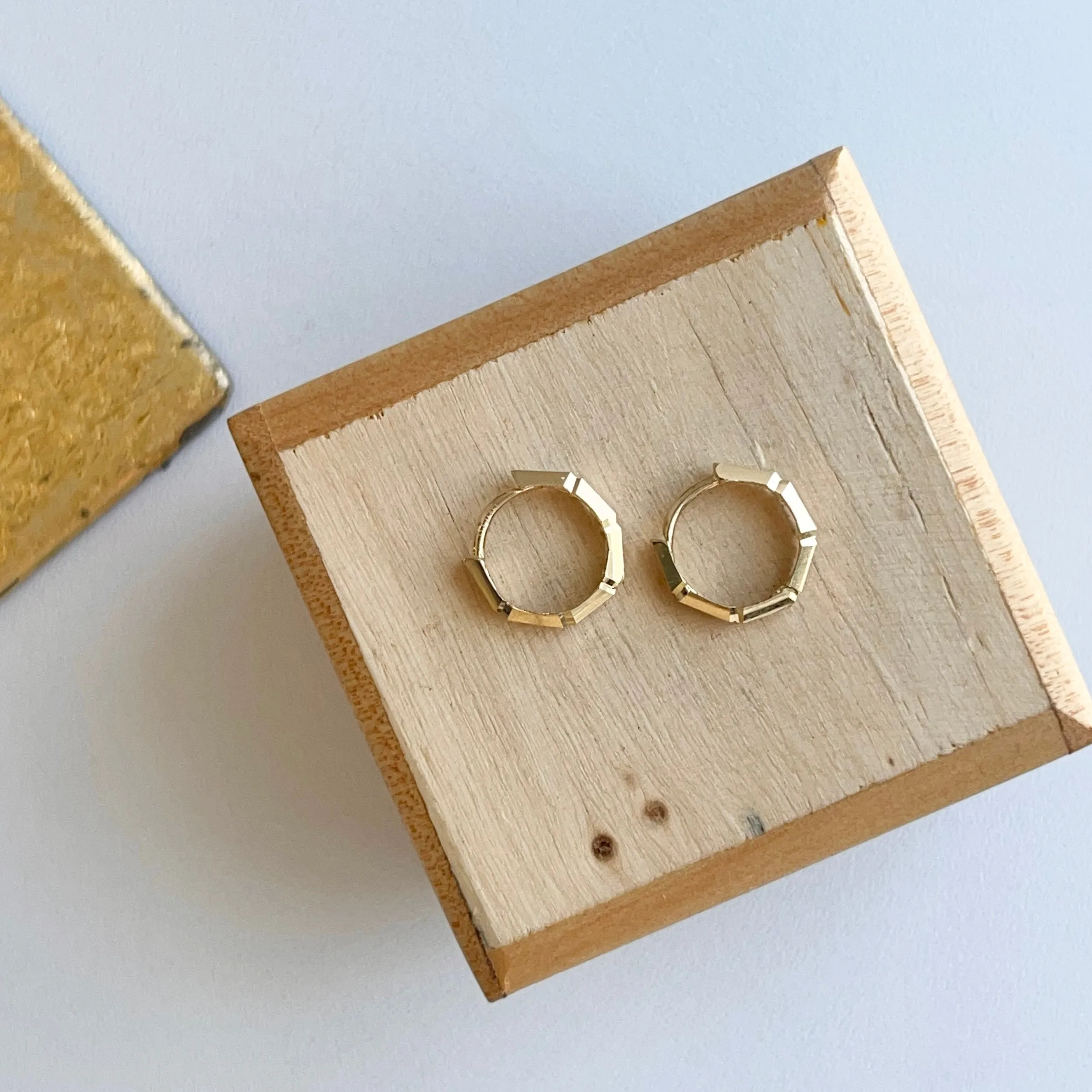 14KT Yellow Gold Bamboo Tube Huggie Hoop Earrings