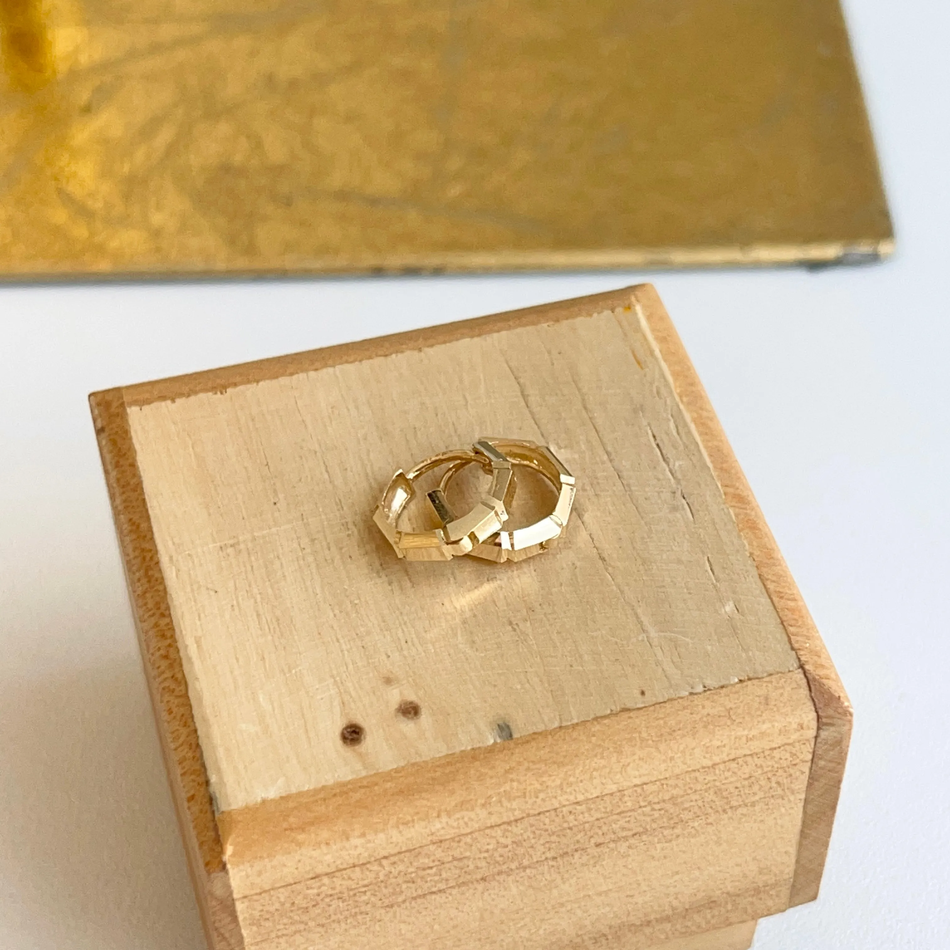 14KT Yellow Gold Bamboo Tube Huggie Hoop Earrings