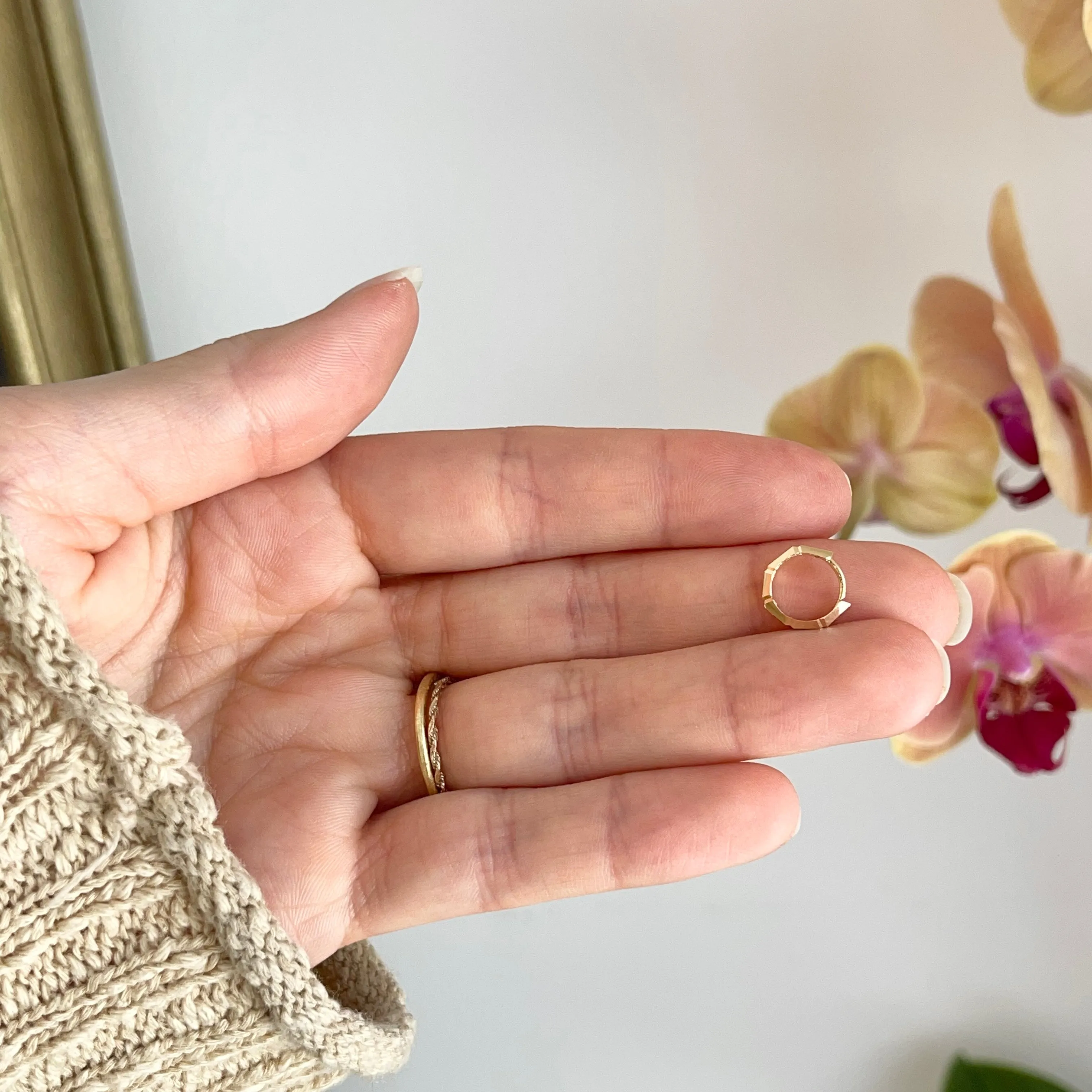 14KT Yellow Gold Bamboo Tube Huggie Hoop Earrings