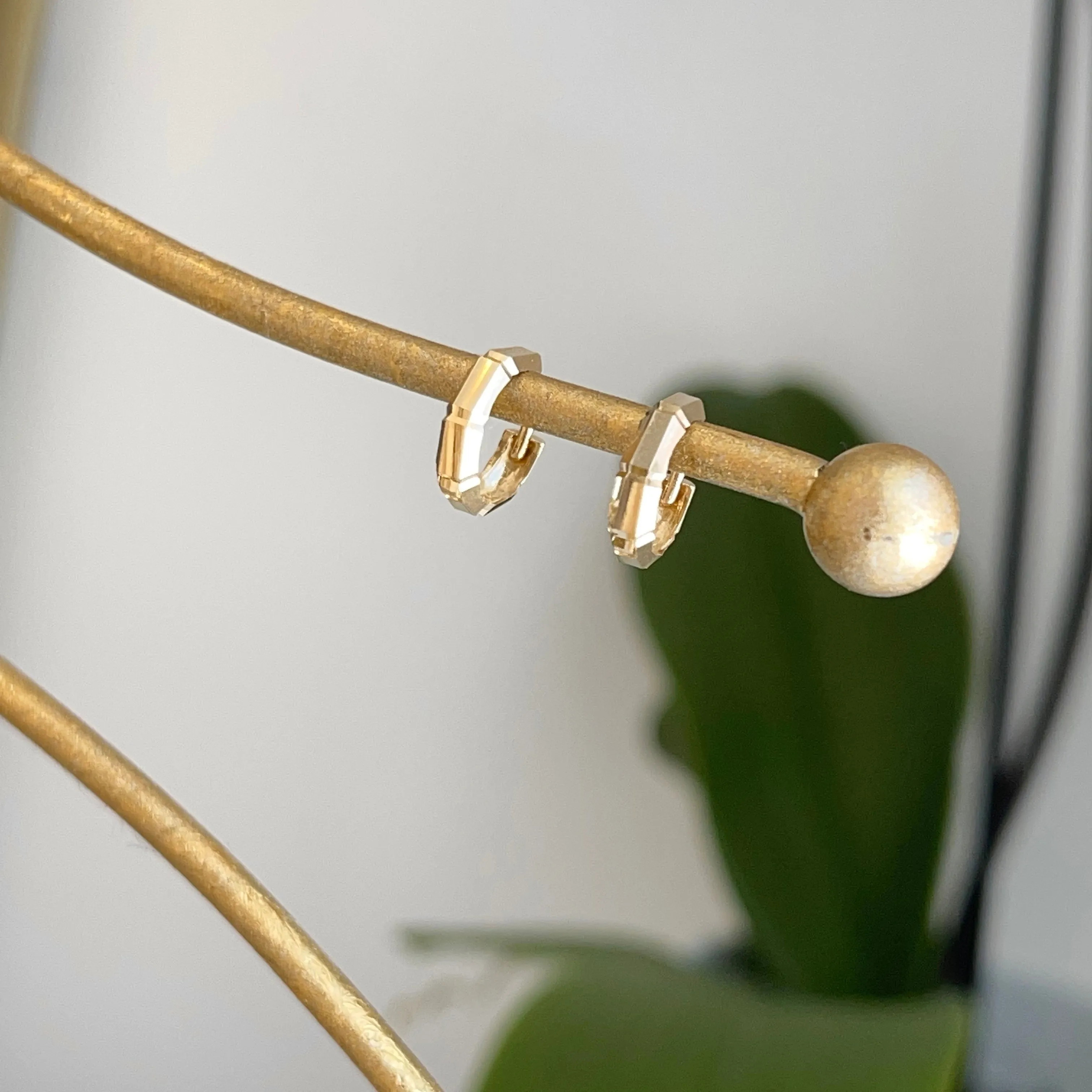 14KT Yellow Gold Bamboo Tube Huggie Hoop Earrings