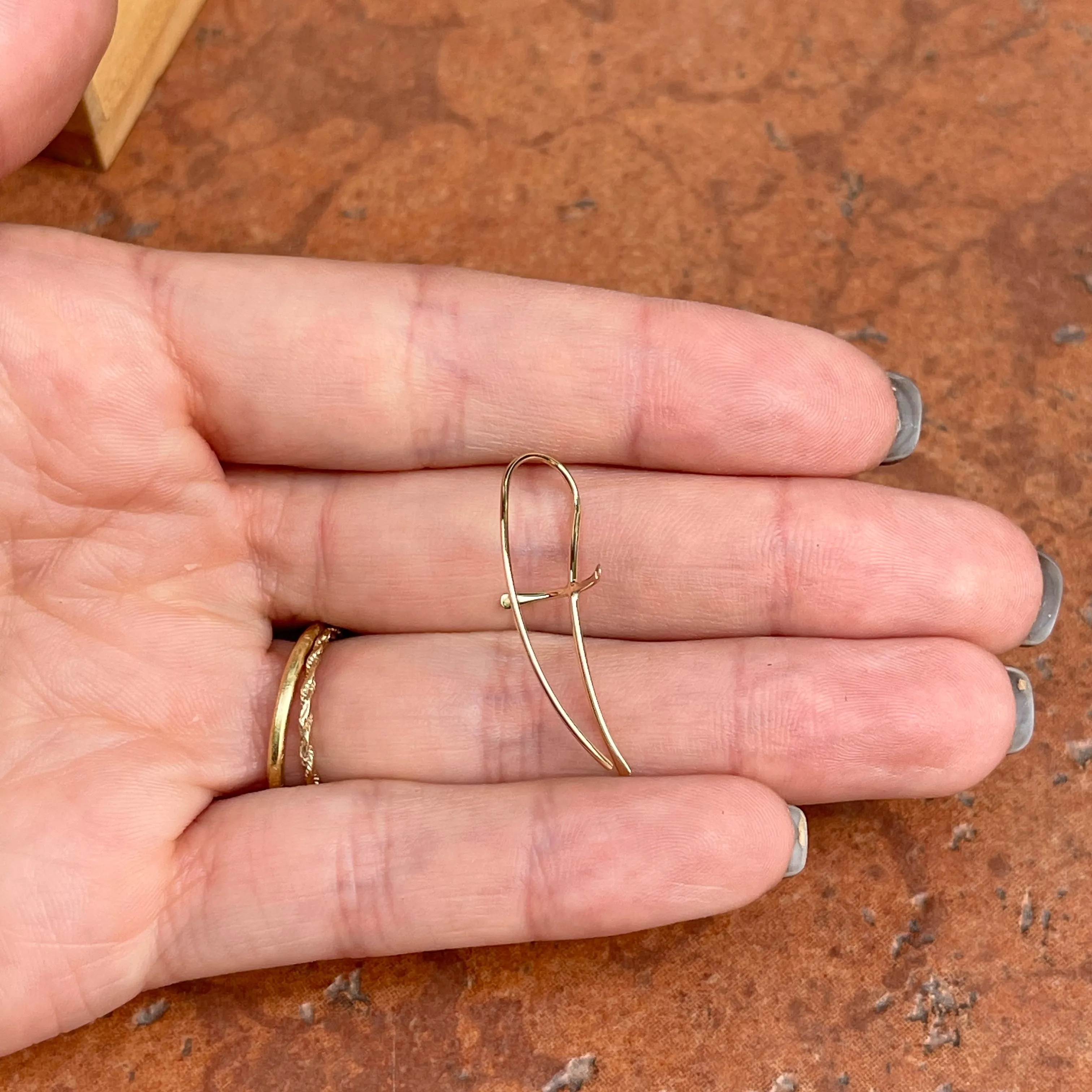 14KT Yellow Gold Curved Cross Thin Ear Wire Earrings