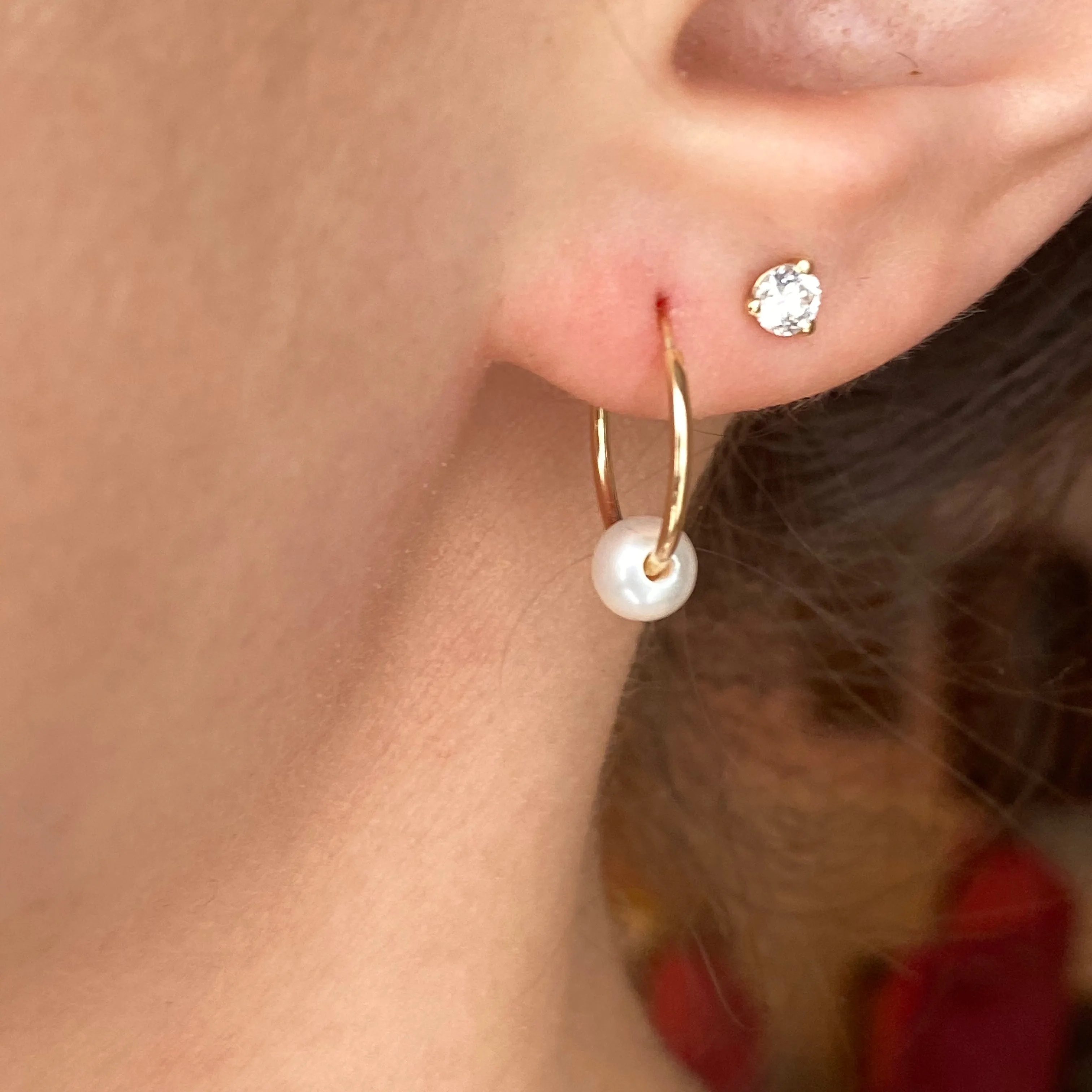 14KT Yellow Gold Freshwater Pearl Small Endless Hoop Earrings