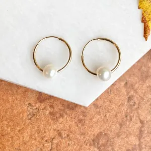 14KT Yellow Gold Freshwater Pearl Small Endless Hoop Earrings