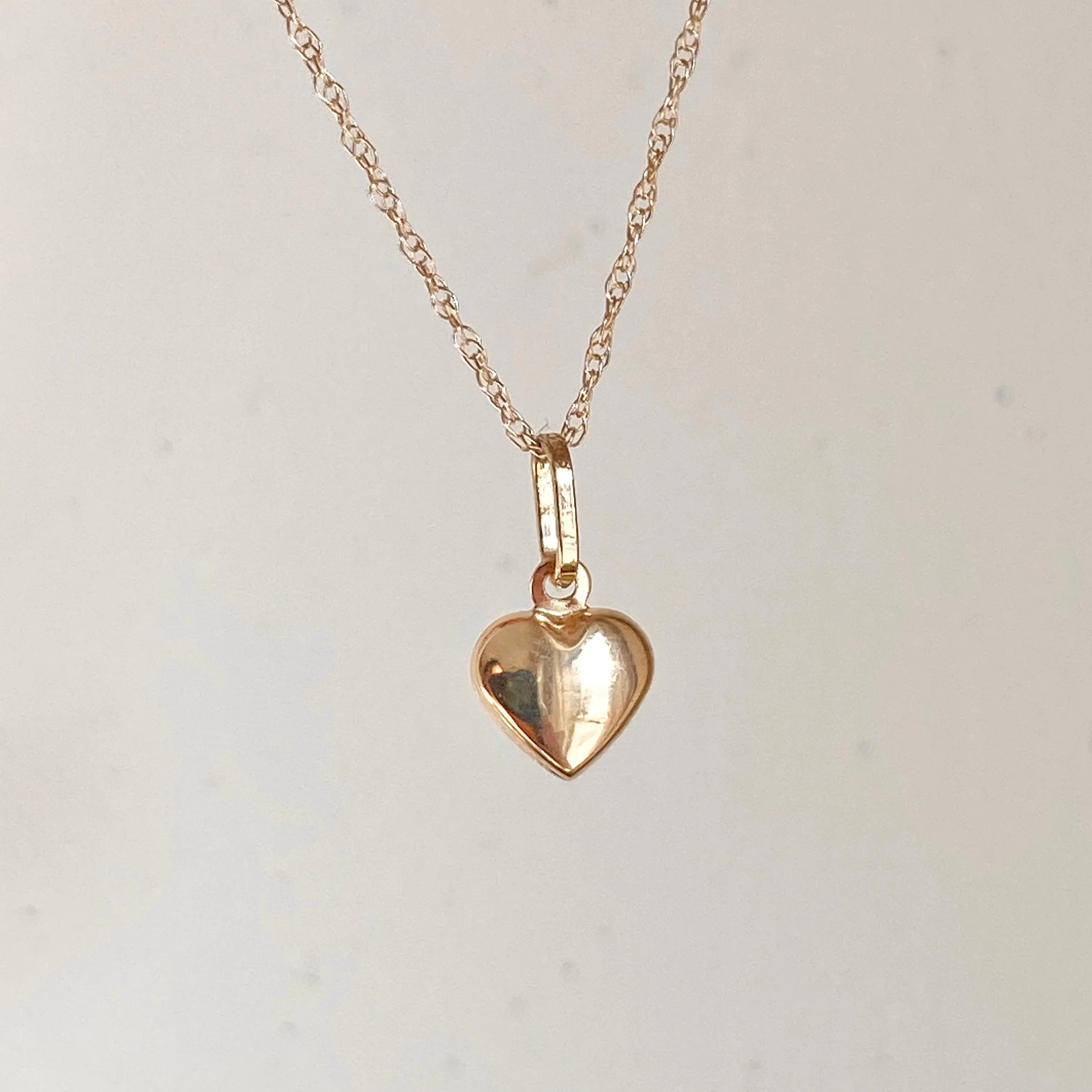 14KT Yellow Gold Mini 3D Heart Pendant Chain Necklace