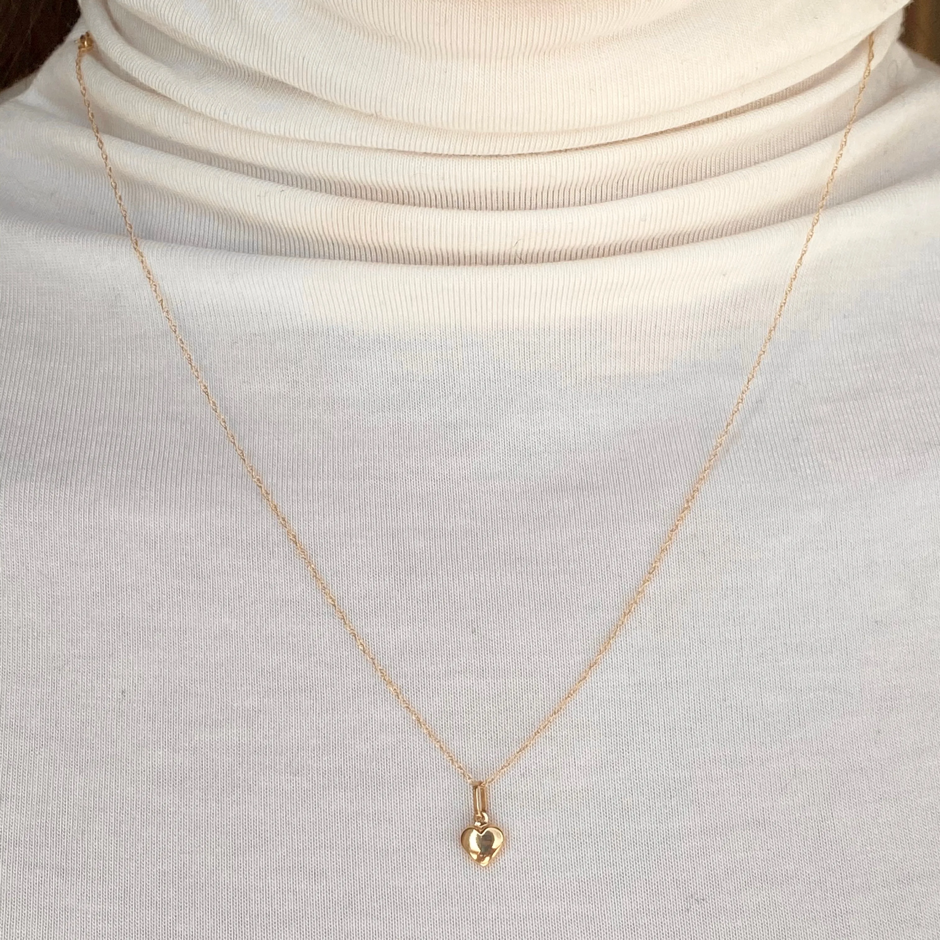 14KT Yellow Gold Mini 3D Heart Pendant Chain Necklace