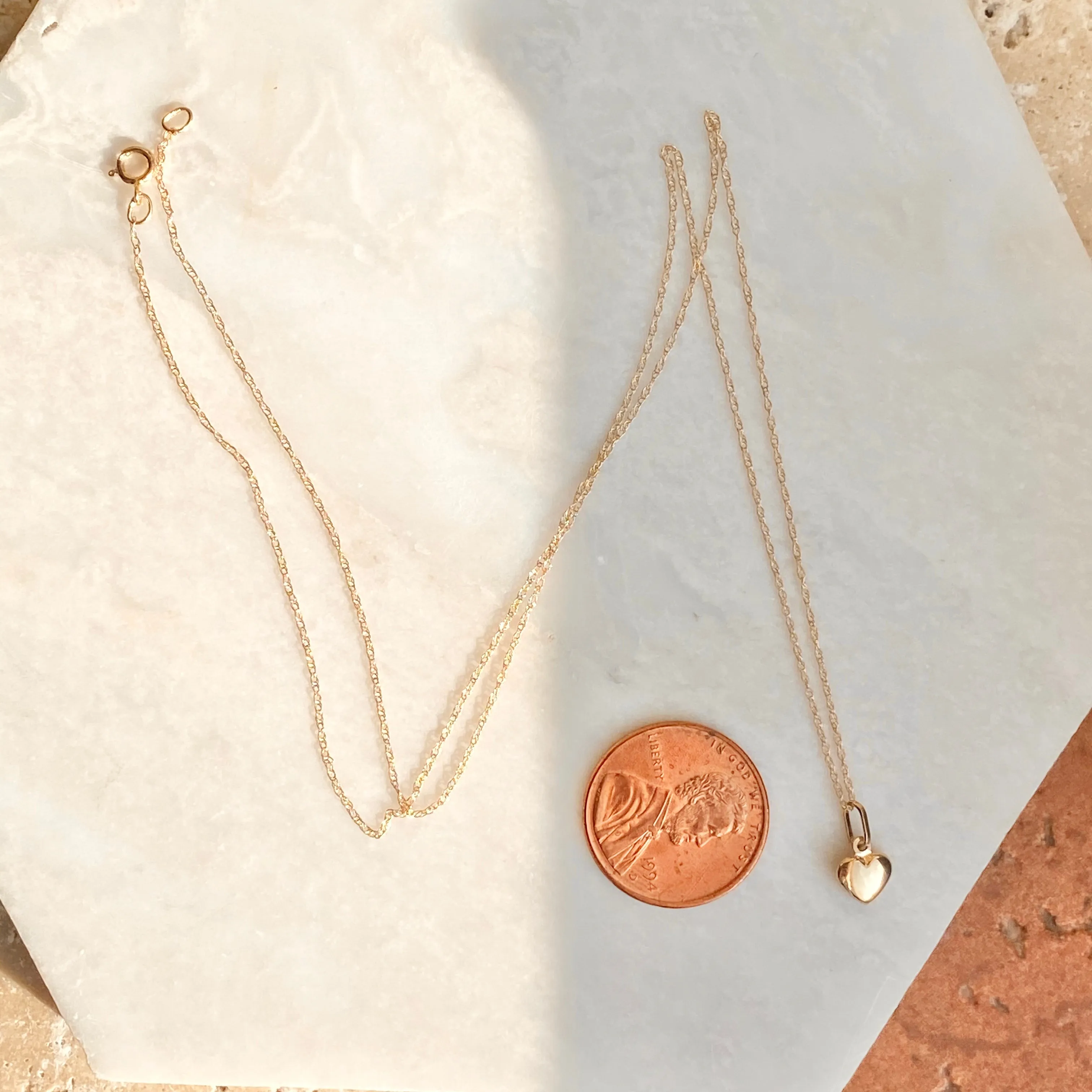 14KT Yellow Gold Mini 3D Heart Pendant Chain Necklace