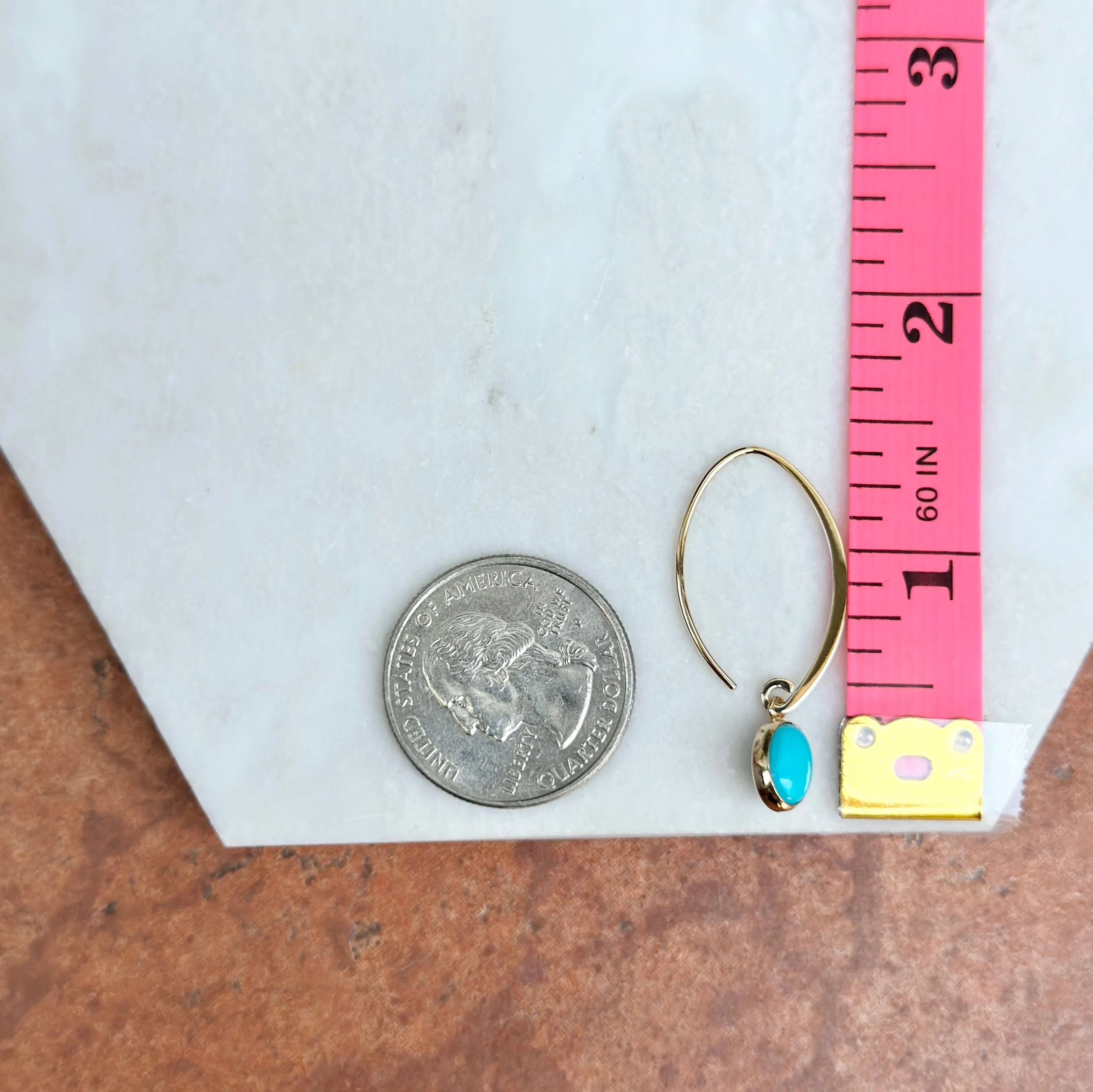 14KT Yellow Gold Oval Turquoise Theader Oval Wire Earrings