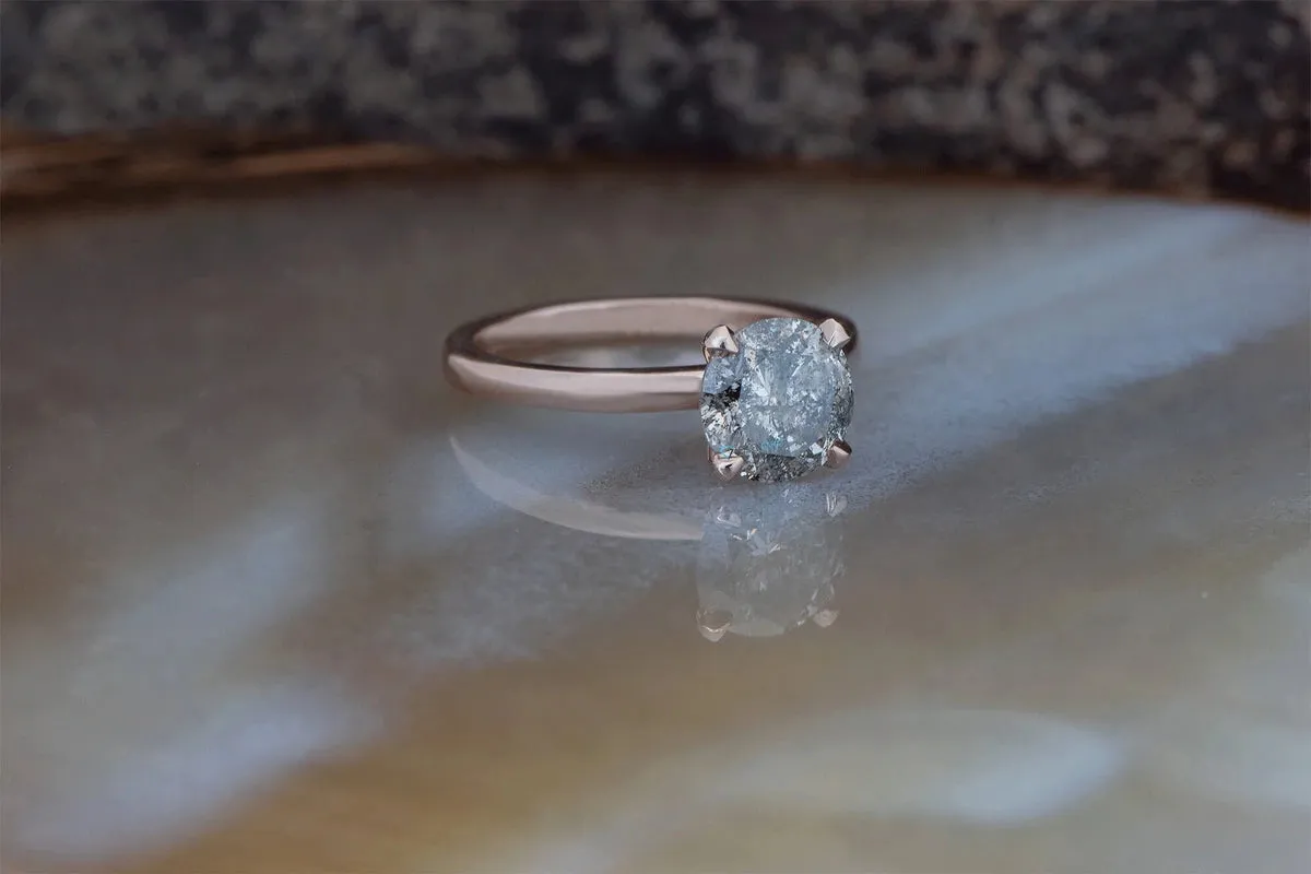 1.5 ct Salt & Pepper grey diamond solitaire ring - 14k 18K Rose Gold