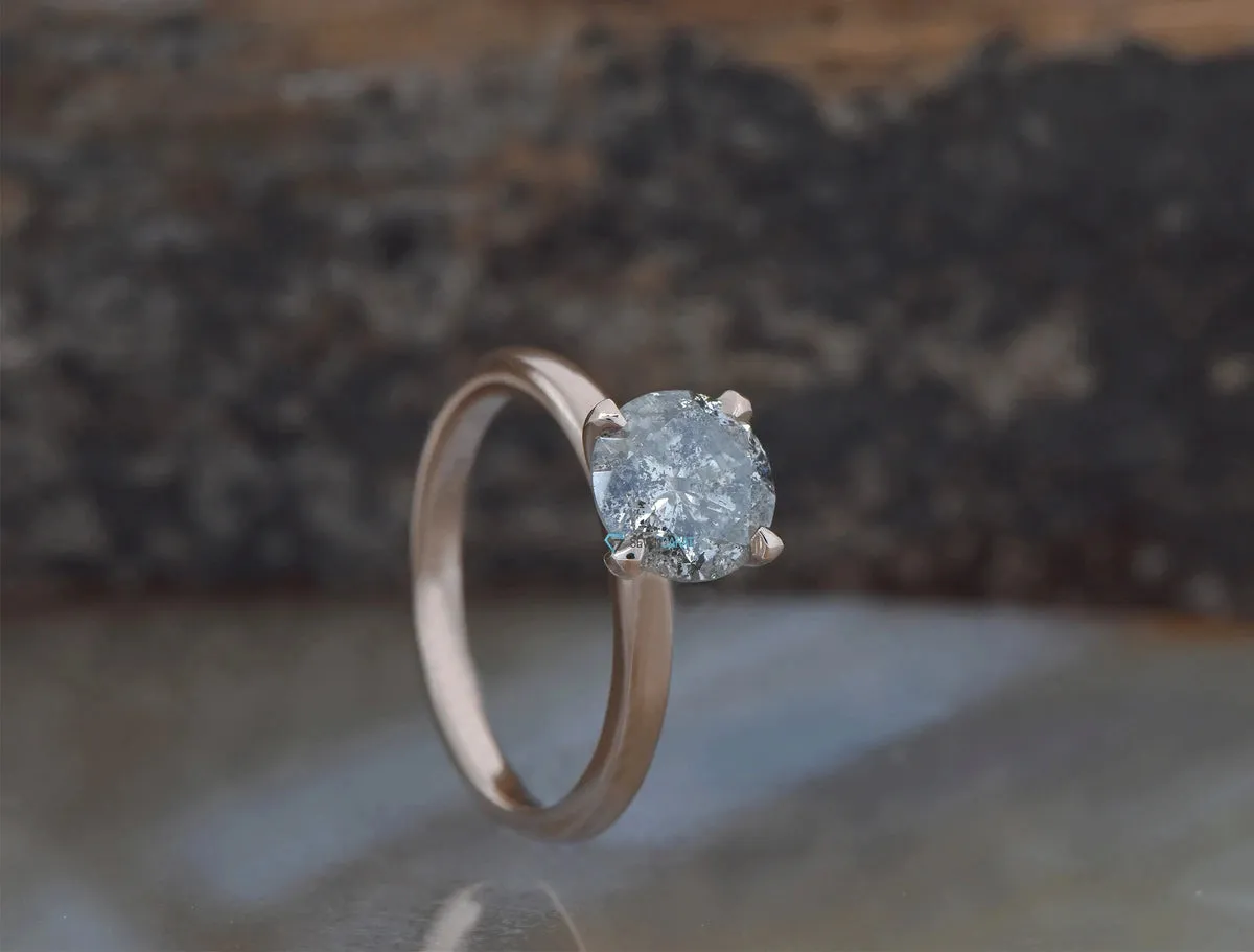 1.5 ct Salt & Pepper grey diamond solitaire ring - 14k 18K Rose Gold