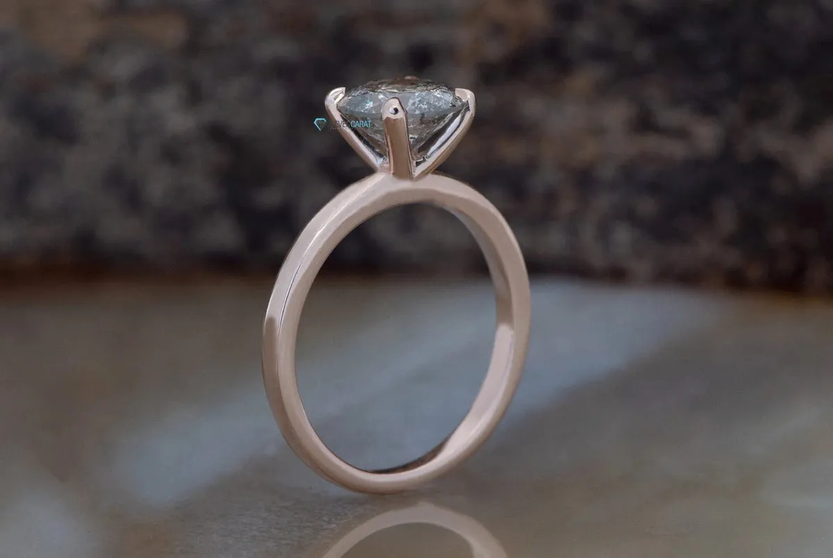 1.5 ct Salt & Pepper grey diamond solitaire ring - 14k 18K Rose Gold