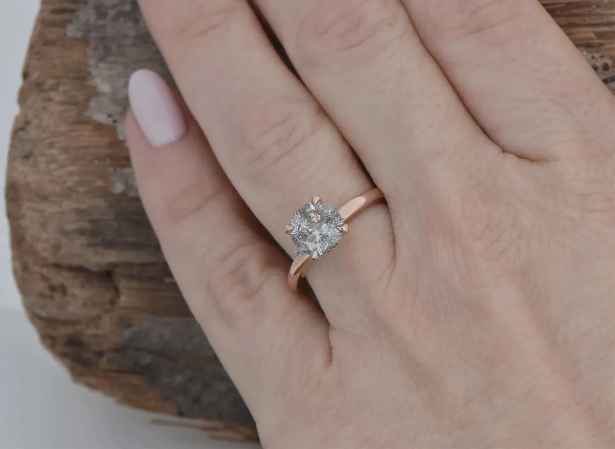 1.5 ct Salt & Pepper grey diamond solitaire ring - 14k 18K Rose Gold