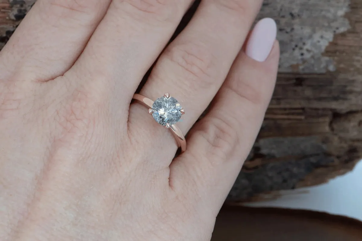 1.5 ct Salt & Pepper grey diamond solitaire ring - 14k 18K Rose Gold