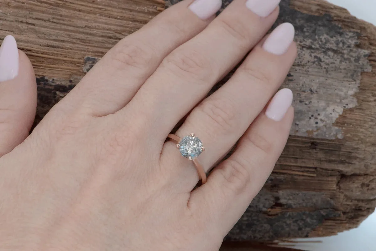 1.5 ct Salt & Pepper grey diamond solitaire ring - 14k 18K Rose Gold