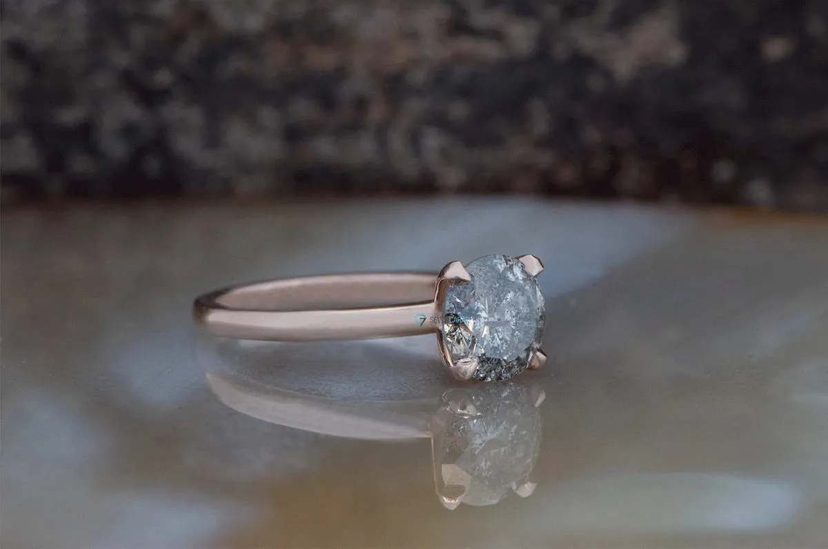 1.5 ct Salt & Pepper grey diamond solitaire ring - 14k 18K Rose Gold