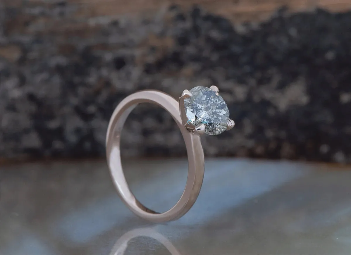 1.5 ct Salt & Pepper grey diamond solitaire ring - 14k 18K Rose Gold