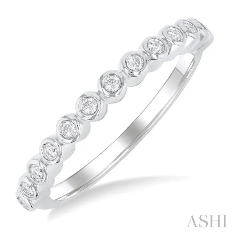 1/6 ctw Half Eternity Bezel Set Round Cut Diamond Fashion Band in 10K White Gold