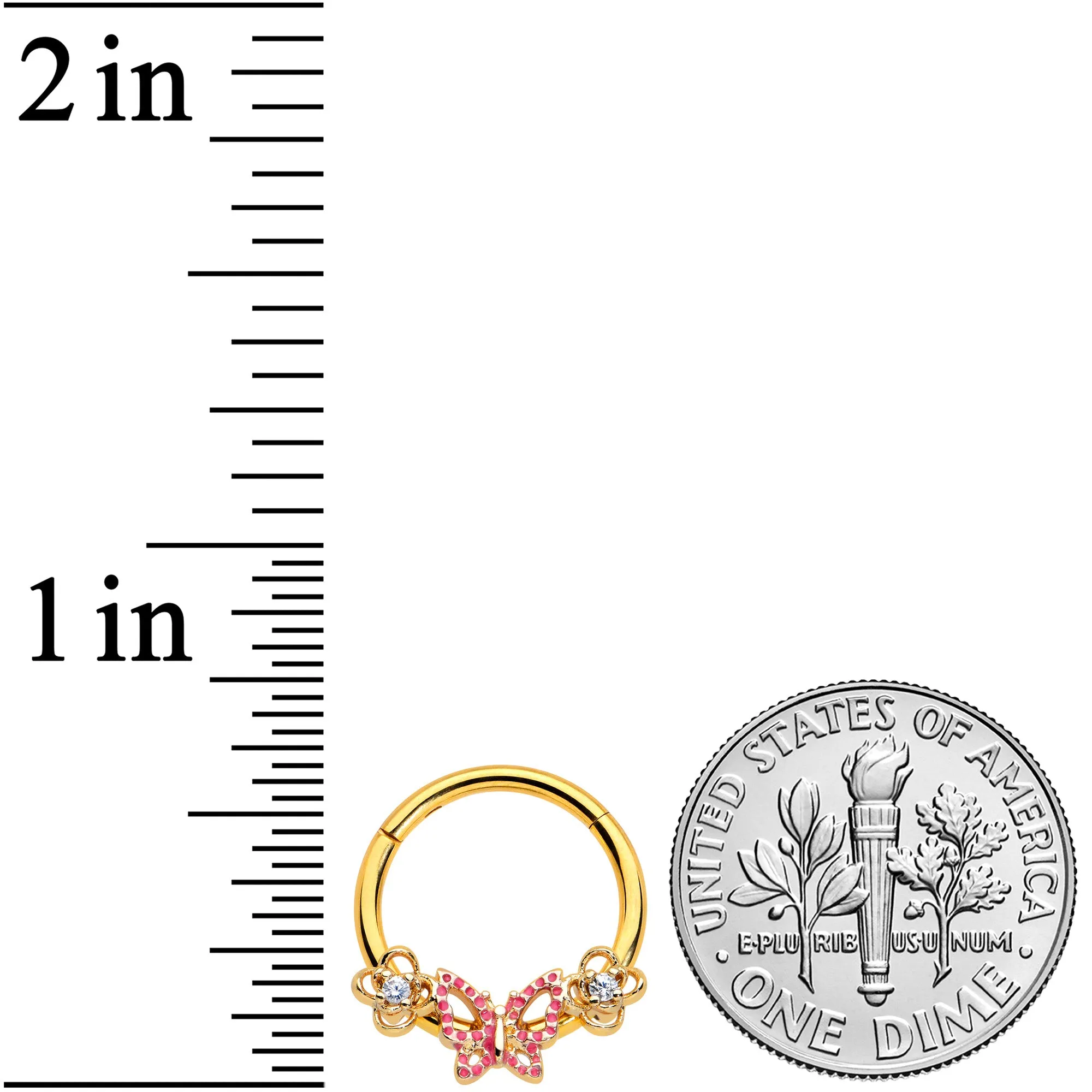 16 Gauge 3/8 Clear CZ Gem Gold Hue Sweet Butterfly Hinged Segment Ring