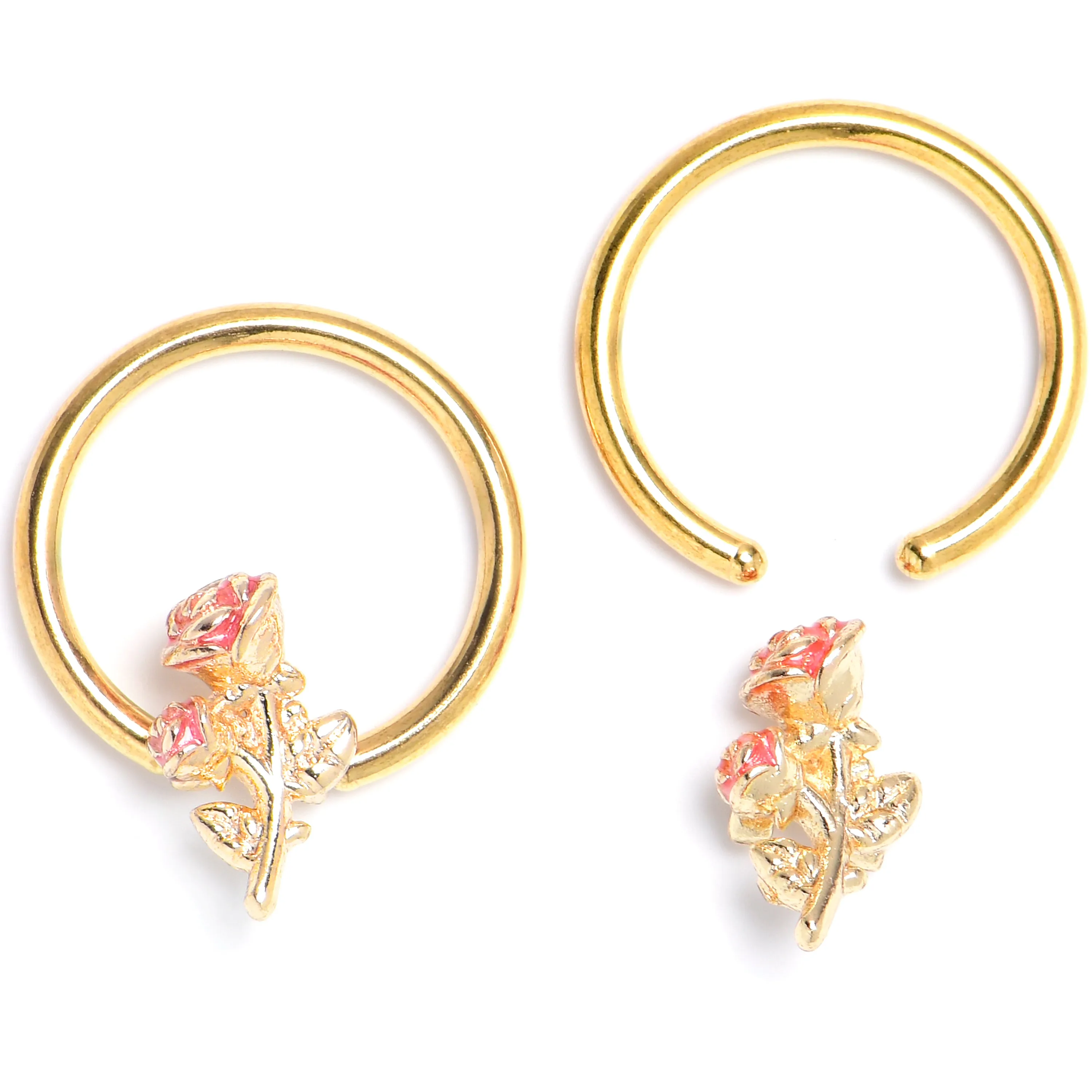 16 Gauge 3/8 Gold Tone Regal Rose BCR Captive Ring Set of 4