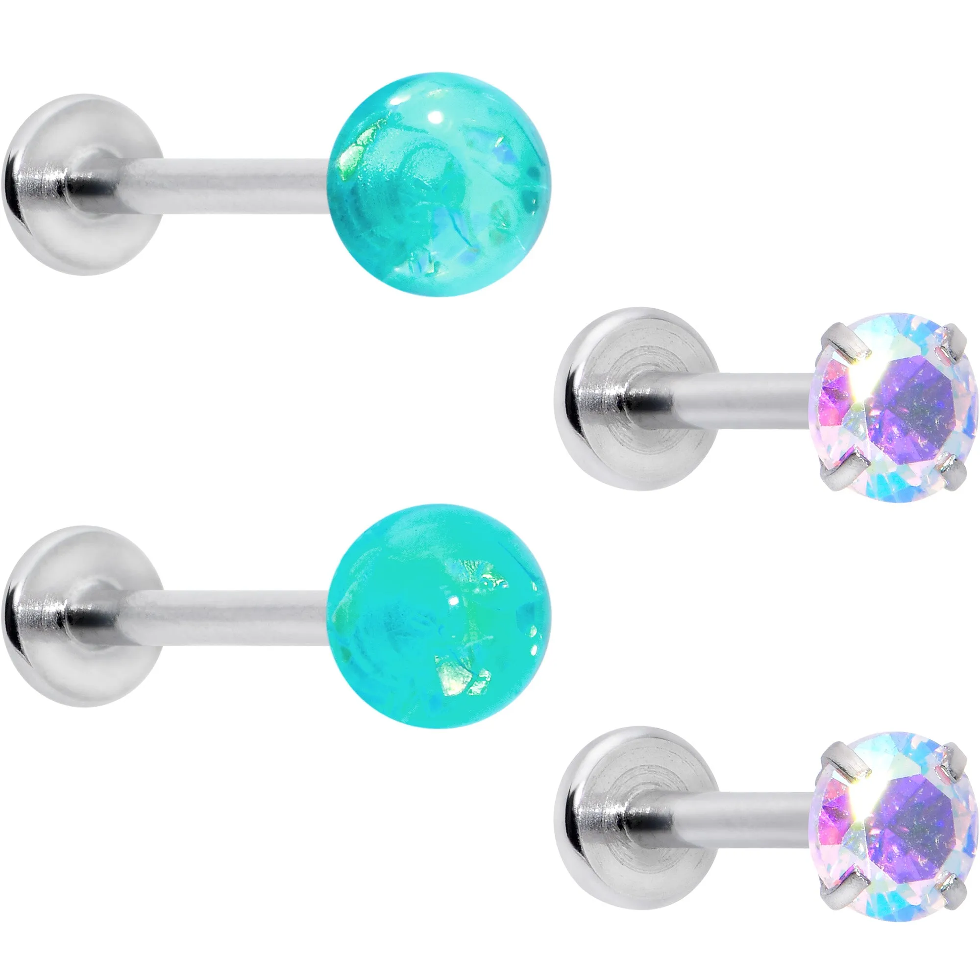 16 Gauge 5/16 3/8 Aurora Gem Green Faux Opal Labret Monroe Set of 4
