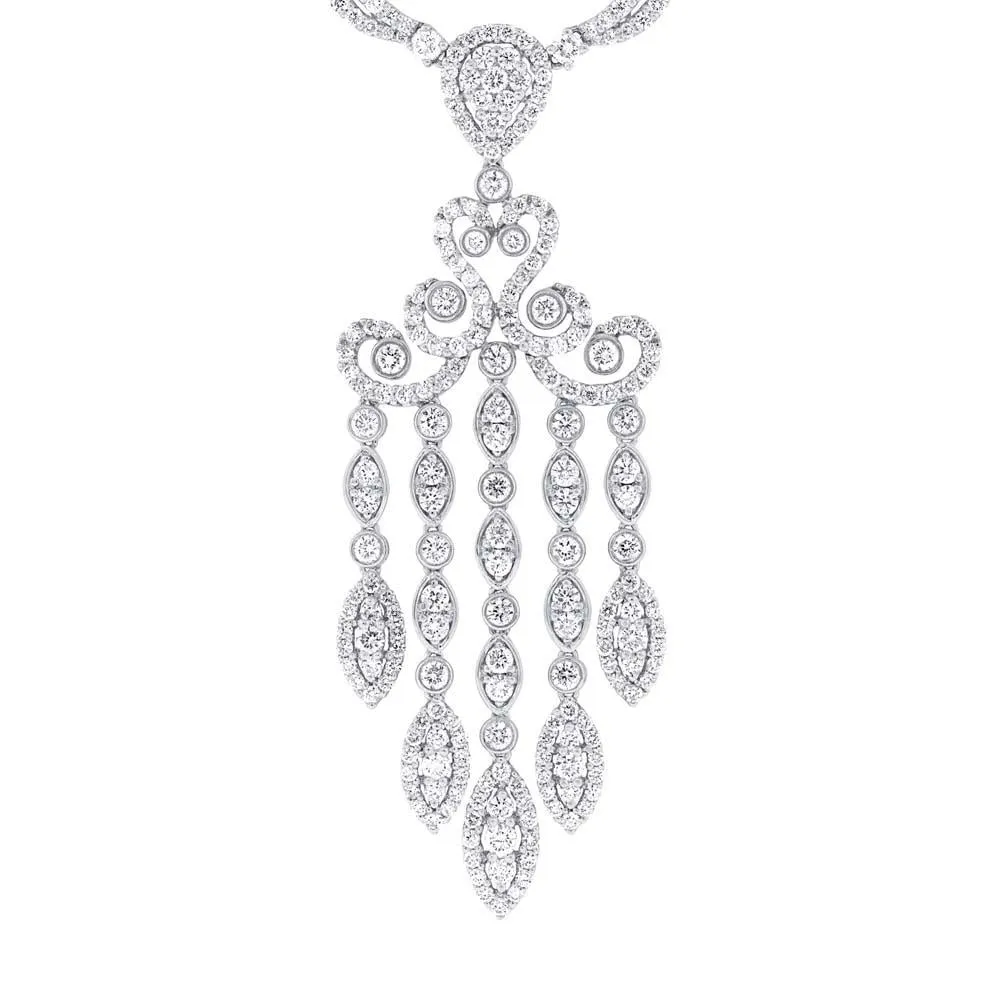 18k Classy White Gold Diamond Fancy Necklace - 13.87ct V0078