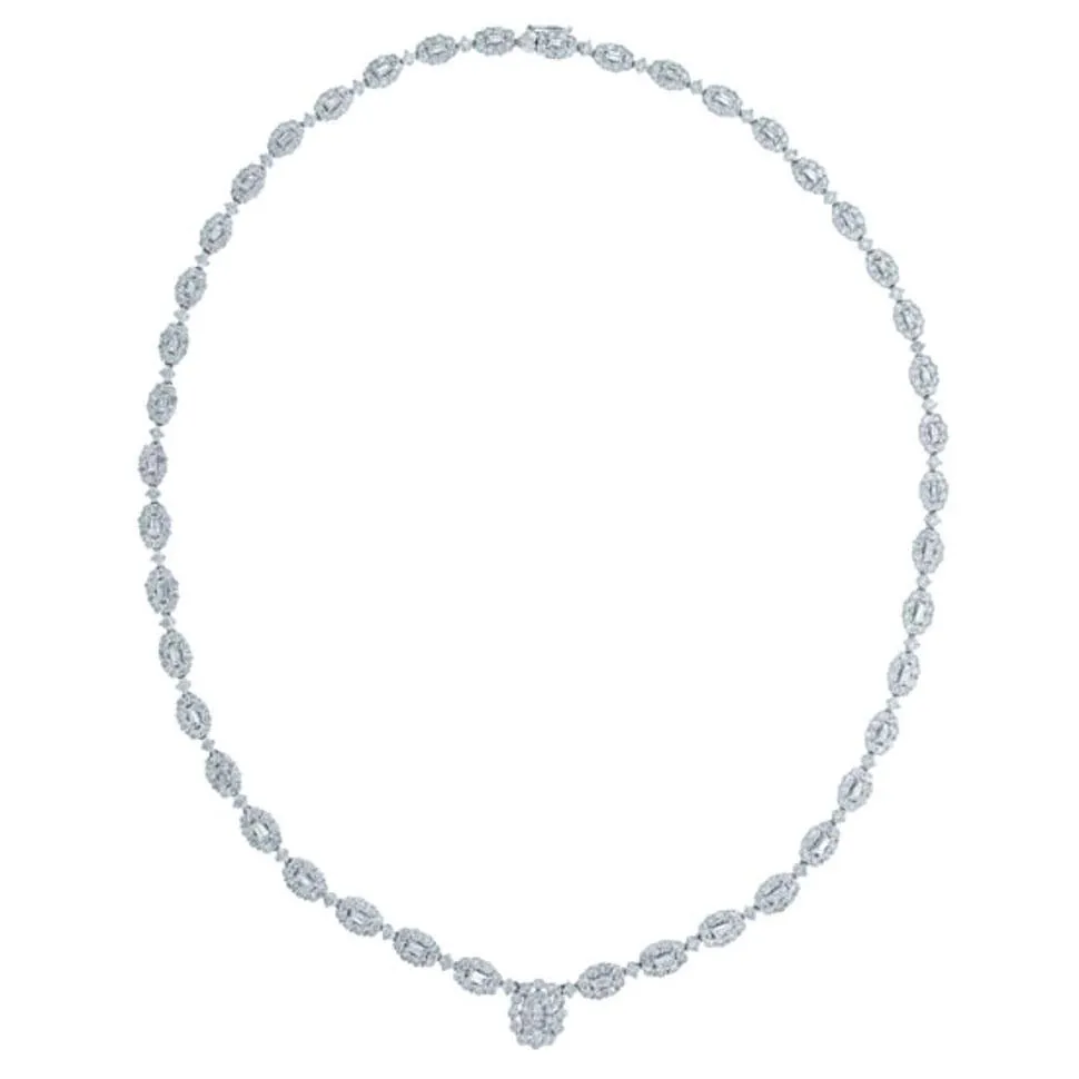 18k Classy  White Gold Diamond Necklace - 10.12ct V0084