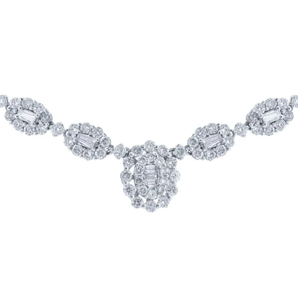 18k Classy  White Gold Diamond Necklace - 10.12ct V0084