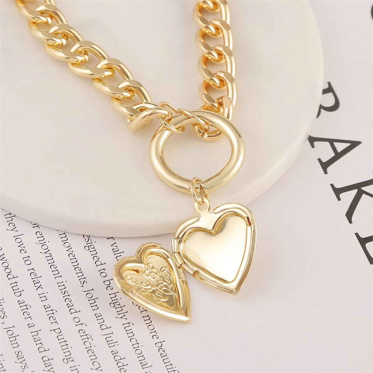 18K Gold-Plated Curb Chain Heart Locket Layered Pendant Necklace