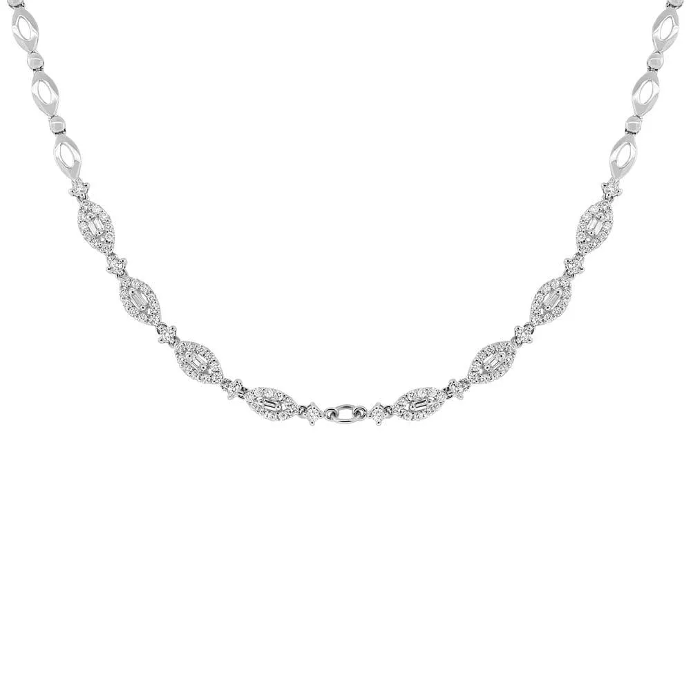 18k Unique White Gold Diamond Necklace - 1.56ct V0082