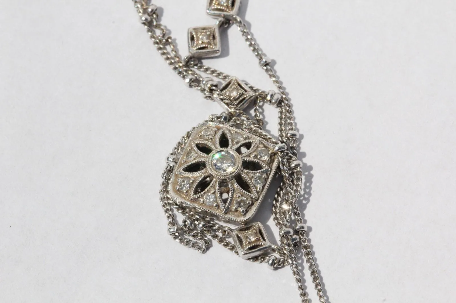 18K White Gold & Diamonds by the Yard Necklace with Diamond Pendant