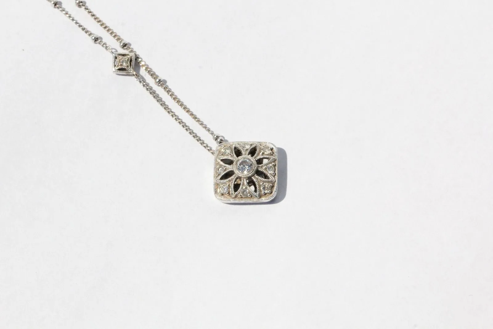 18K White Gold & Diamonds by the Yard Necklace with Diamond Pendant