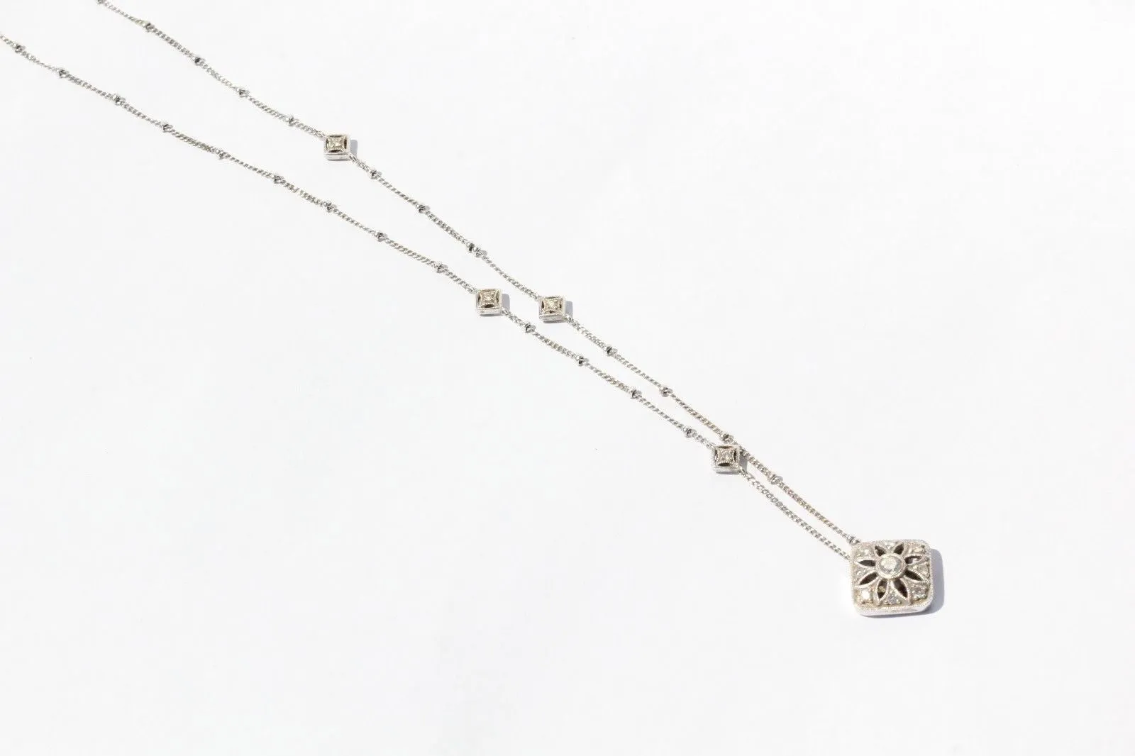 18K White Gold & Diamonds by the Yard Necklace with Diamond Pendant