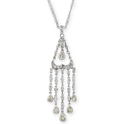18k White Gold Chandelier Designed Diamond Pendant Necklace