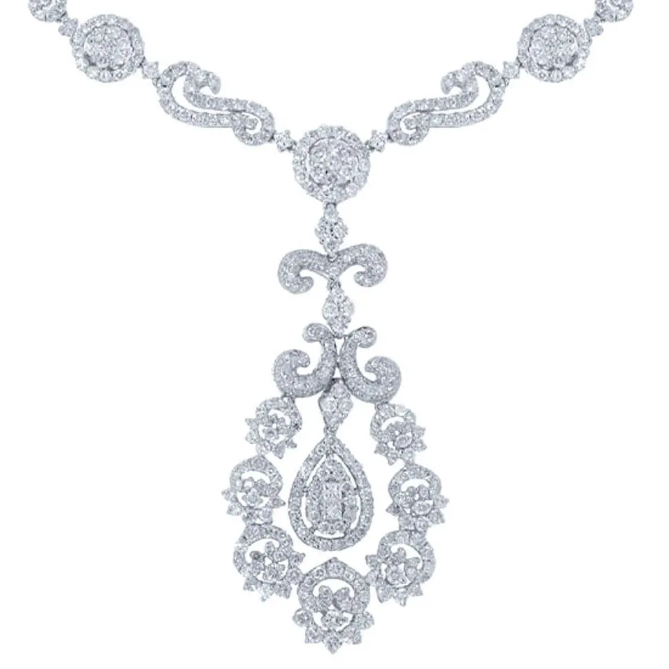 18k White Gold Diamond Necklace - 14.29ct V0088