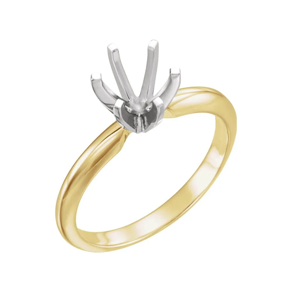 18k Yellow Gold & Platinum 6-6.6mm Round Heavy 6-Prong Engagement Ring Mounting, Size 6