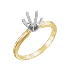 18k Yellow Gold & Platinum 6-6.6mm Round Heavy 6-Prong Engagement Ring Mounting, Size 6