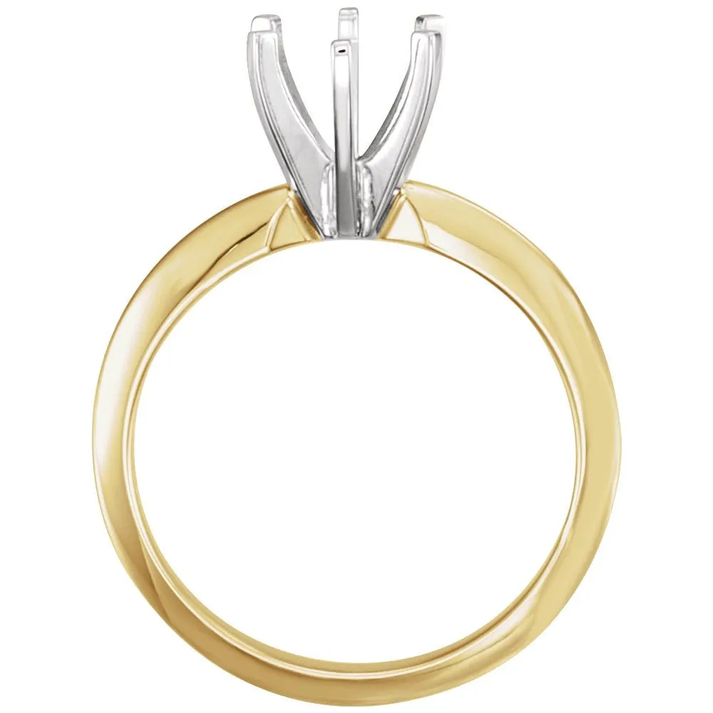 18k Yellow Gold & Platinum 6-6.6mm Round Heavy 6-Prong Engagement Ring Mounting, Size 6