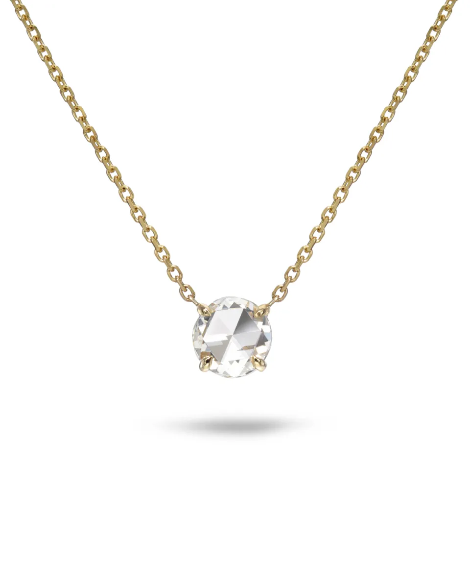 18K Yellow Gold Rose Cut Round Diamond Necklace