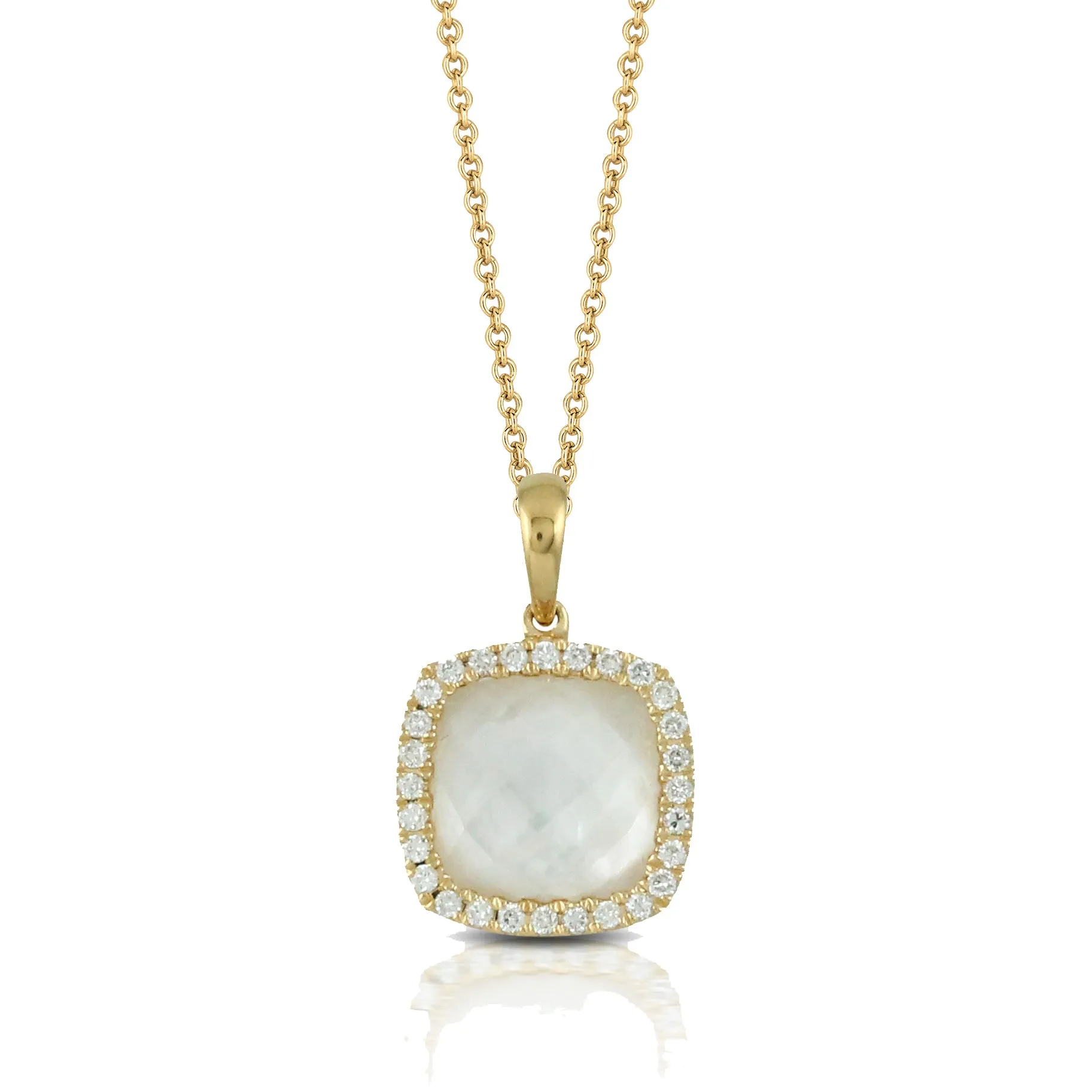 18K Yellow Mother of Pearl and Natural Diamond 18 inch Necklace