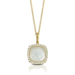 18K Yellow Mother of Pearl and Natural Diamond 18 inch Necklace