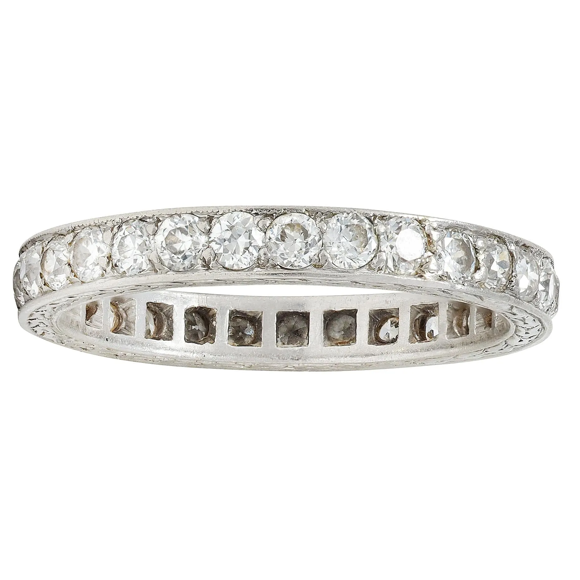 1917 Edwardian Old European Diamond Platinum Vintage Wheat Eternity Wedding Band Ring