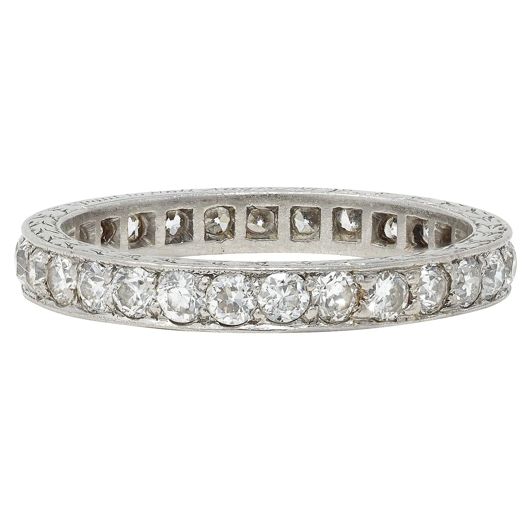 1917 Edwardian Old European Diamond Platinum Vintage Wheat Eternity Wedding Band Ring