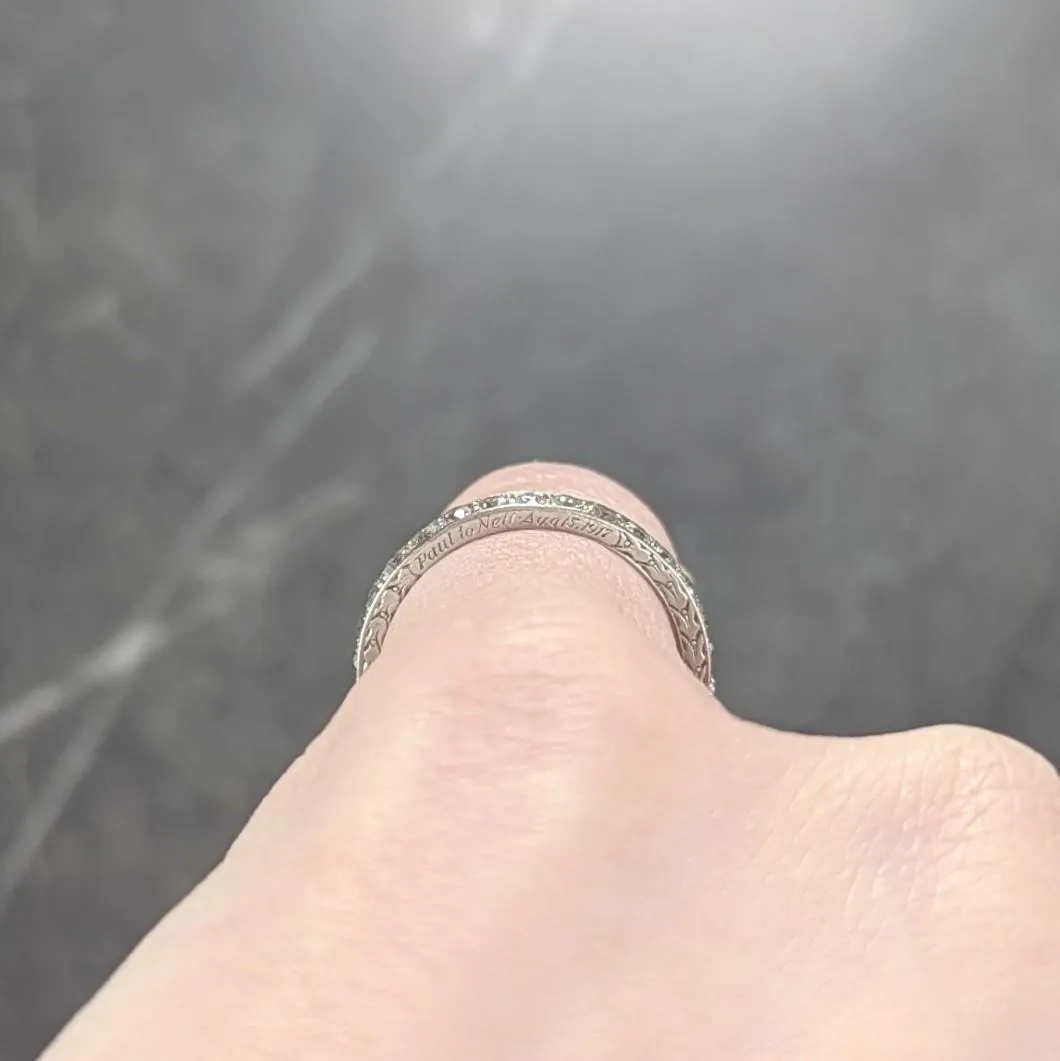 1917 Edwardian Old European Diamond Platinum Vintage Wheat Eternity Wedding Band Ring