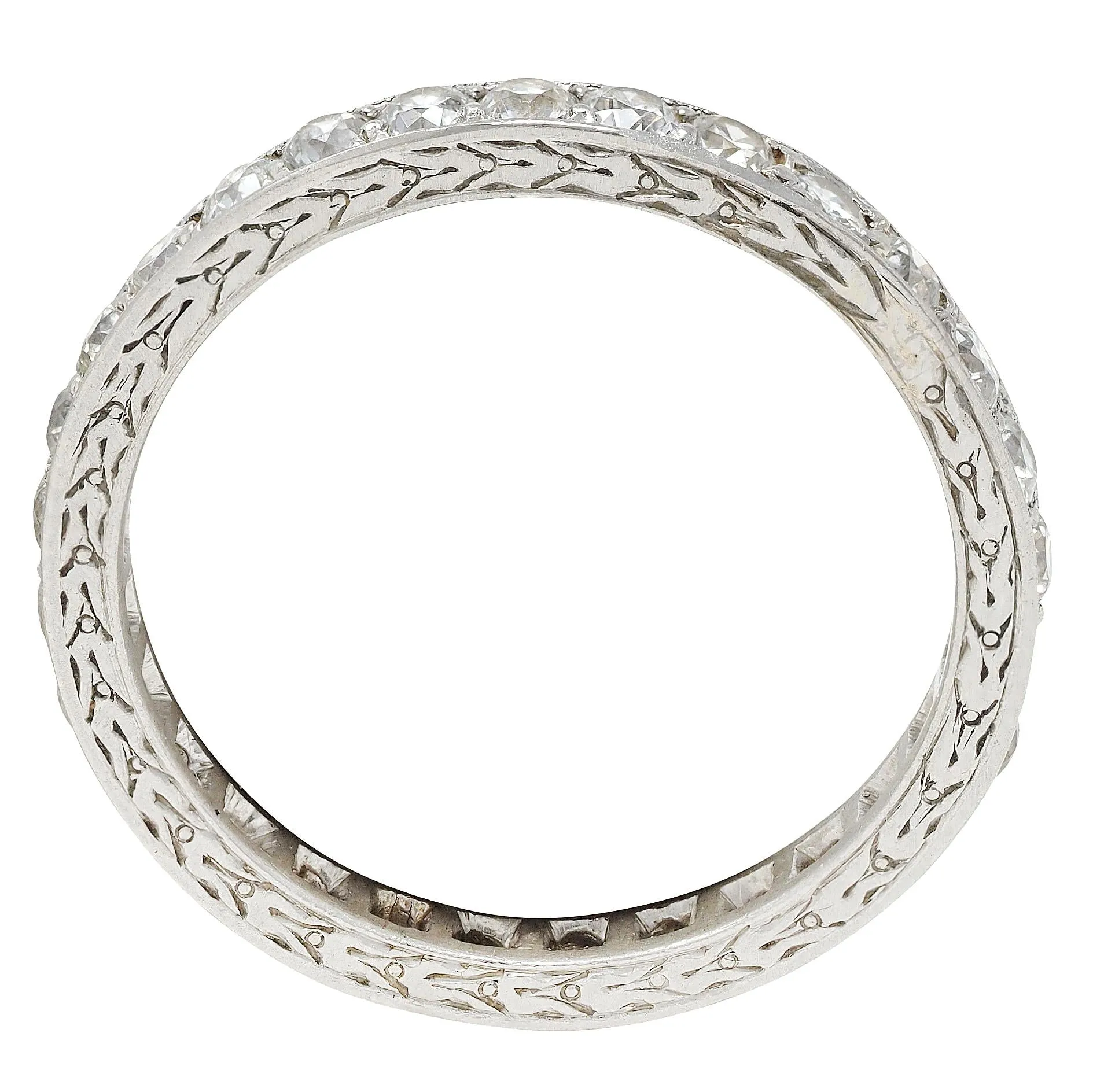 1917 Edwardian Old European Diamond Platinum Vintage Wheat Eternity Wedding Band Ring
