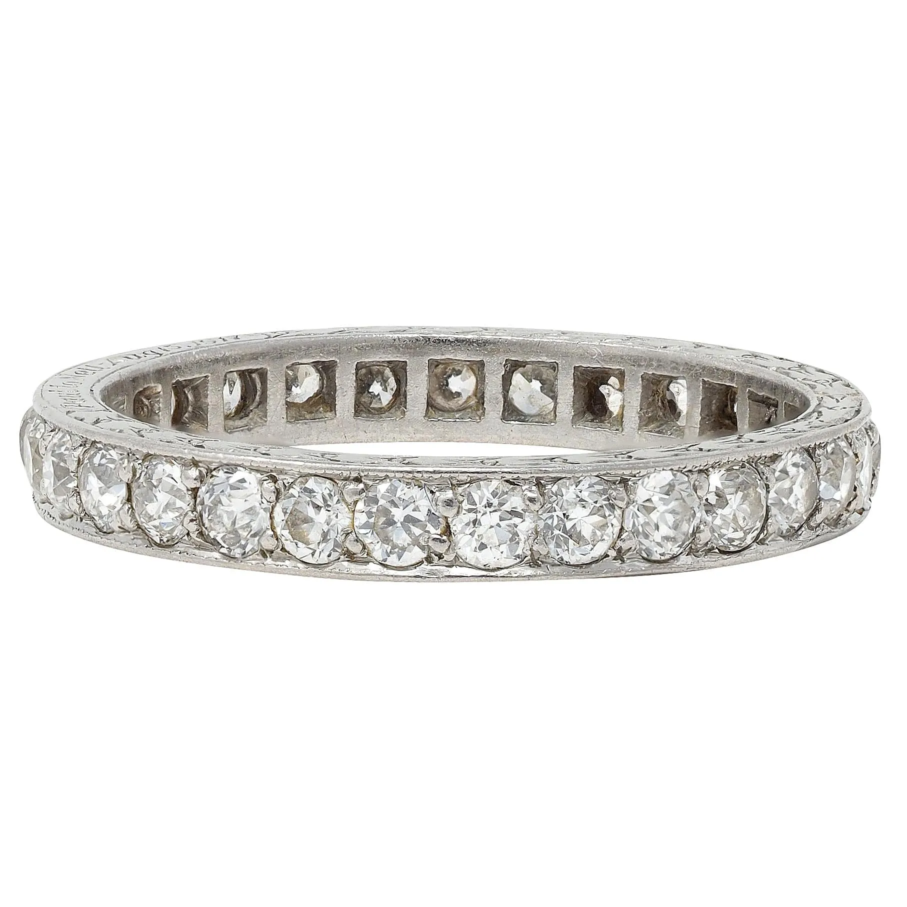 1917 Edwardian Old European Diamond Platinum Vintage Wheat Eternity Wedding Band Ring