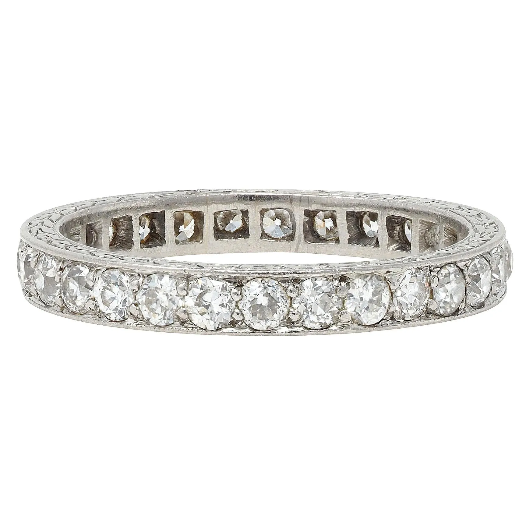 1917 Edwardian Old European Diamond Platinum Vintage Wheat Eternity Wedding Band Ring