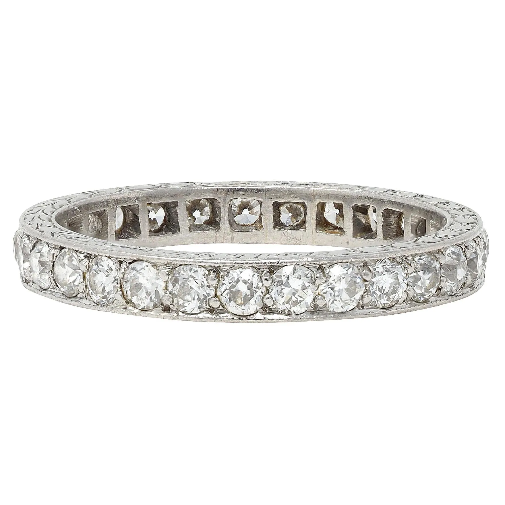 1917 Edwardian Old European Diamond Platinum Vintage Wheat Eternity Wedding Band Ring