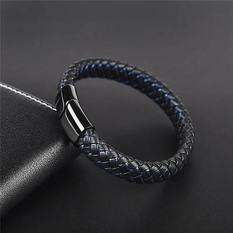 22Cm Punk Braided Leather Bracelet